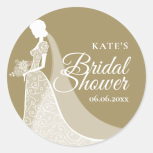Gouden en Witte Elegante Kant Jurk Bruidsdouche Ronde Sticker