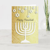 Gouden en Witte Gelukkige Chanoeka Menorah Kaart (Voorkant)