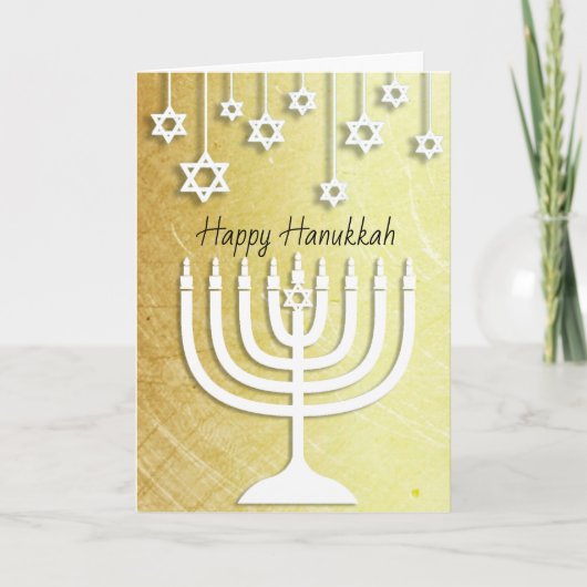 Gouden en Witte Gelukkige Chanoeka Menorah Kaart (Voorkant)