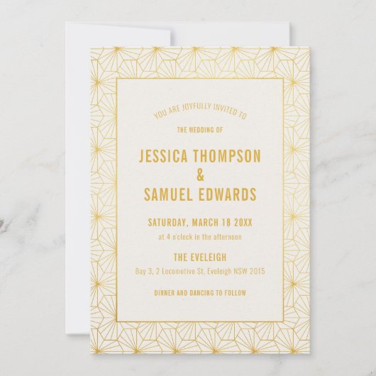 Gouden en witte geometrische Art Deco bruiloft Kaart (Voorkant)