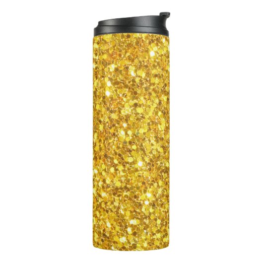 Gouden en witte glanzende glitter thermosbeker (Gedraaid links)
