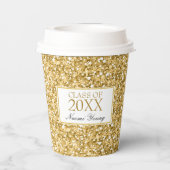 Gouden en witte glitter- Afstuderen papier cup Papieren Bekers (Achterkant)