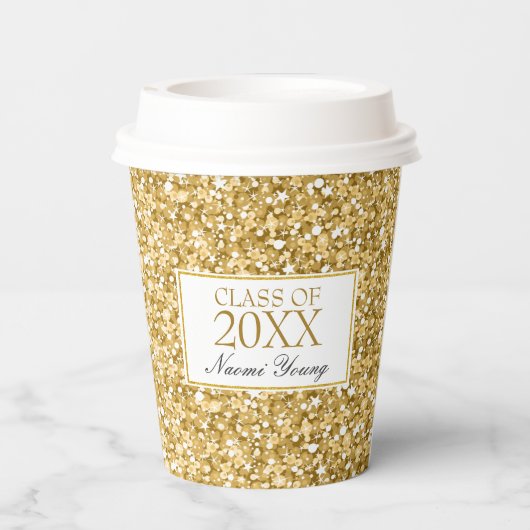 Gouden en witte glitter- Afstuderen papier cup Papieren Bekers (Achterkant)