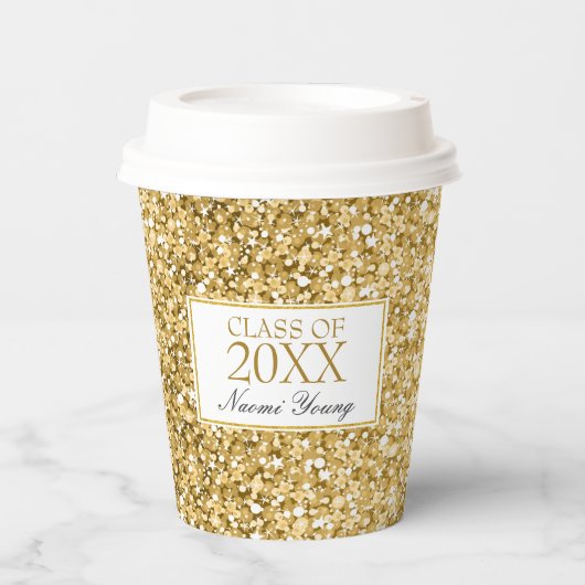 Gouden en witte glitter- Afstuderen papier cup Papieren Bekers (Voorkant)
