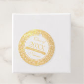 Gouden en witte glitter zwarte cirkel bedankjes labels (Met doos)