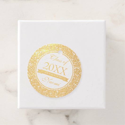 Gouden en witte glitter zwarte cirkel bedankjes labels (Met doos)
