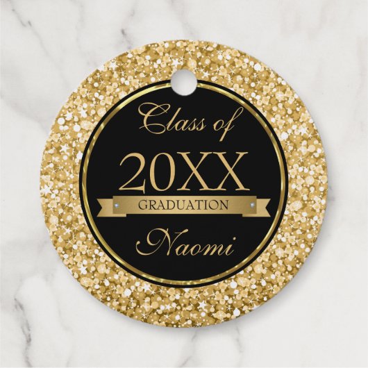 Gouden en witte glitter zwarte cirkel bedankjes labels (Achterkant)