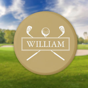 Gouden en witte golfbalclubs met eigen naam magneet