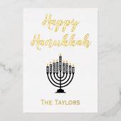 Gouden en Witte Hanukkah Menora  Folie Feestdagenkaart (Voorkant)