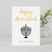 Gouden en Witte Hanukkah Menora Folie Feestdagenkaart (Staand Voorkant)
