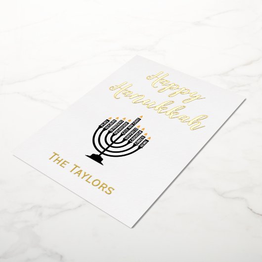 Gouden en Witte Hanukkah Menora  Folie Feestdagenkaart (Gedraaid)