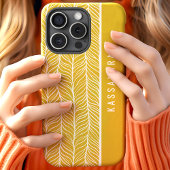 Gouden En Witte Heringbone Gepersonaliseerde Naam Case-Mate iPhone Case