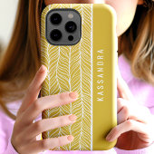Gouden En Witte Heringbone Gepersonaliseerde Naam Case-Mate iPhone Case