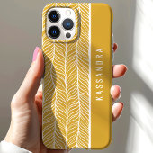 Gouden En Witte Heringbone Gepersonaliseerde Naam Case-Mate iPhone Case