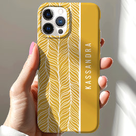 Gouden En Witte Heringbone Gepersonaliseerde Naam iPhone 15 Case