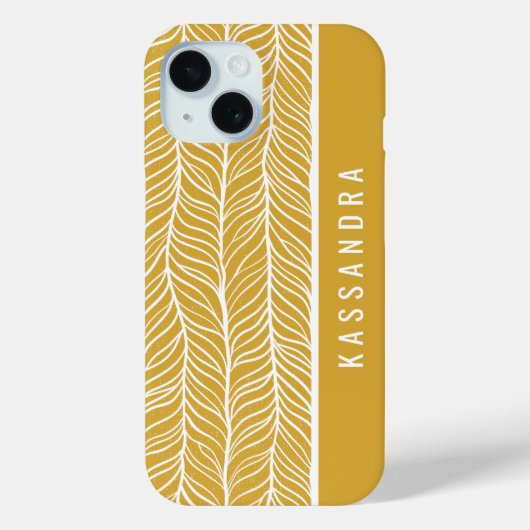 Gouden En Witte Heringbone Gepersonaliseerde Naam Case-Mate iPhone Case (Achterkant)