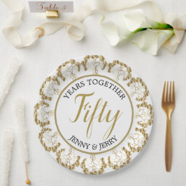 Gouden en Witte Huwelijksjubileum Papieren Bord