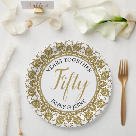 Gouden en Witte Jubileum Papieren Bord (Huwelijk)