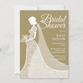 Gouden en witte kanten jurk bruids douche uitnodig kaart (Voorkant)