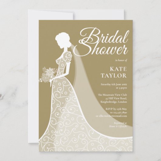 Gouden en witte kanten jurk bruids douche uitnodig kaart (Voorkant)