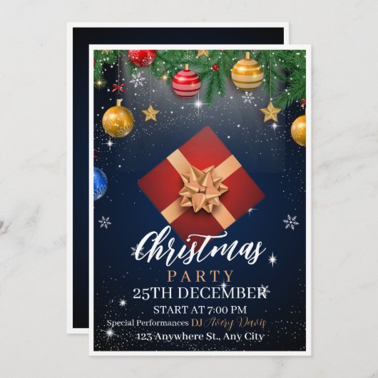 Gouden en witte kerst feest flyer uitnodiging (Voorkant / Achterkant)