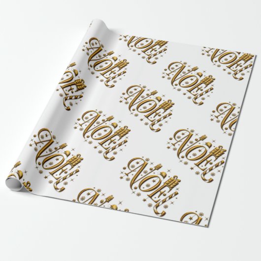 Gouden en witte kerst Noel Cadeaupapier (Uitgerold)
