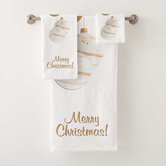 Gouden en Witte Kerstballen Aangepaste Tekst Bad Handdoek (Insitu)