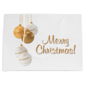 Gouden en Witte Kerstballen Aangepaste Tekst Groot Cadeauzakje (Voorkant)
