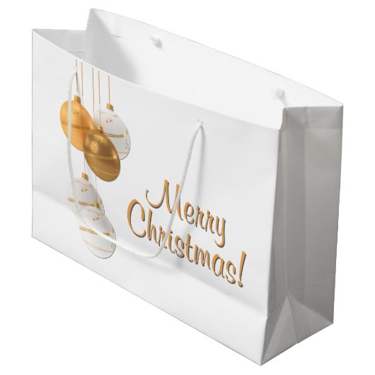 Gouden en Witte Kerstballen Aangepaste Tekst Groot Cadeauzakje (Voorkant Gekanteld)
