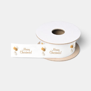 Gouden en Witte Kerstballen Aangepaste Tekst Satijnen Lint