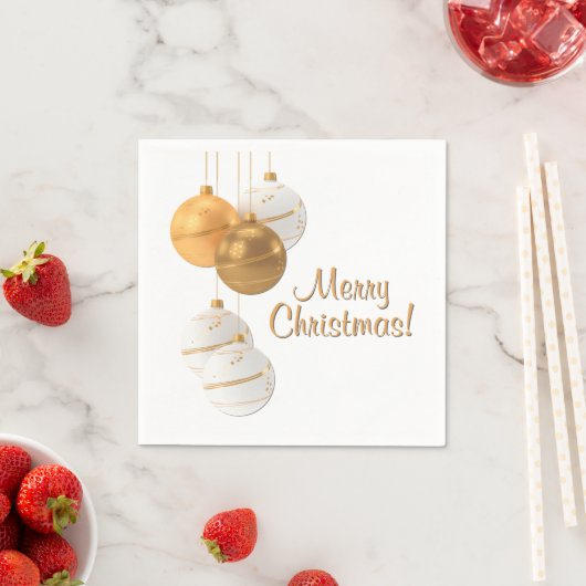Gouden en Witte Kerstballen Aangepaste Tekst Servet (Insitu)