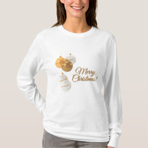 Gouden en Witte Kerstballen Aangepaste Tekst T-shirt