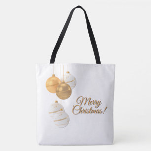Gouden en Witte Kerstballen Aangepaste Tekst Tote Bag