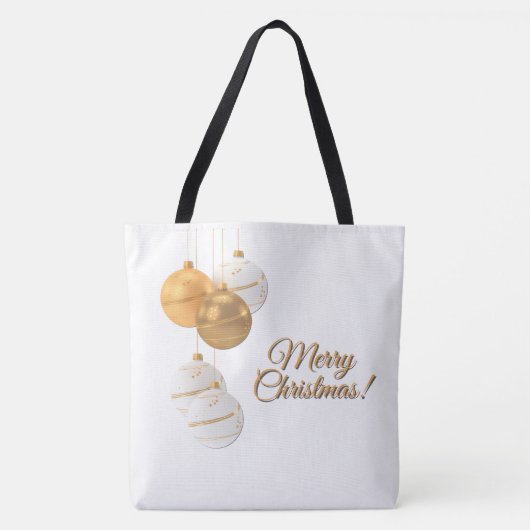 Gouden en Witte Kerstballen Aangepaste Tekst Tote Bag (Voorkant)