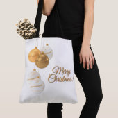 Gouden en Witte Kerstballen Aangepaste Tekst Tote Bag (Dichtbij)