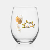 Gouden en Witte Kerstballen Aangepaste Tekst Wijnglas Zonder Voet (Voorkant)