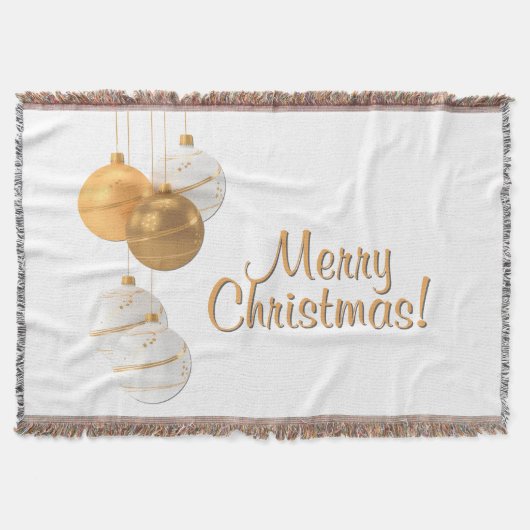 Gouden en witte kerstballen met aangepaste tekst deken (Voorkant)