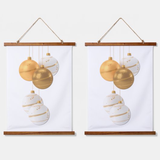 Gouden en witte kerstballen ontwerp hangend wandkleed (Dubbel)