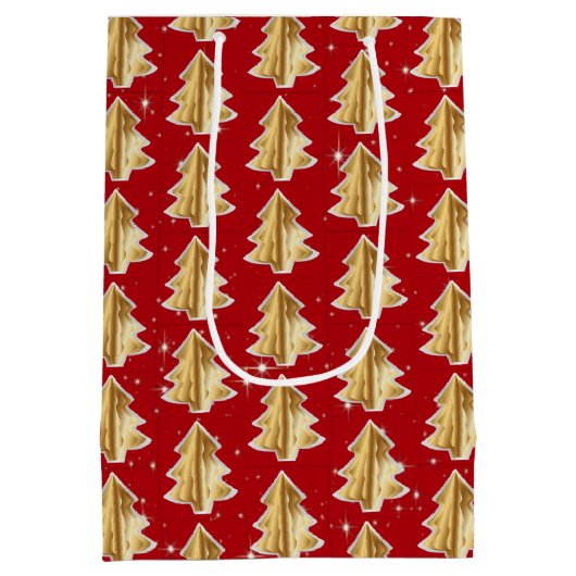 Gouden en witte kerstbomen medium cadeauzakje (Achterkant)