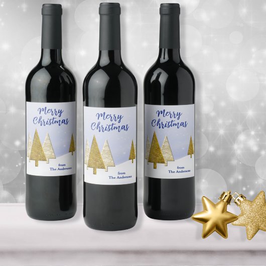 Gouden en witte kerstbomen wijn etiket