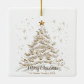 Gouden en witte kerstboom in de sneeuw keramisch ornament (Achterkant)