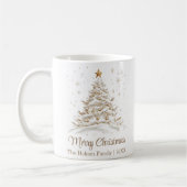 Gouden en witte kerstboom met familienaam koffiemok (Links)