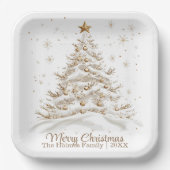 Gouden en witte kerstboom met familienaam papieren bordje (Voorkant)
