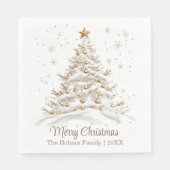 Gouden en witte kerstboom met familienaam servet (Voorkant)