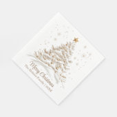 Gouden en witte kerstboom met familienaam servet (Hoek)