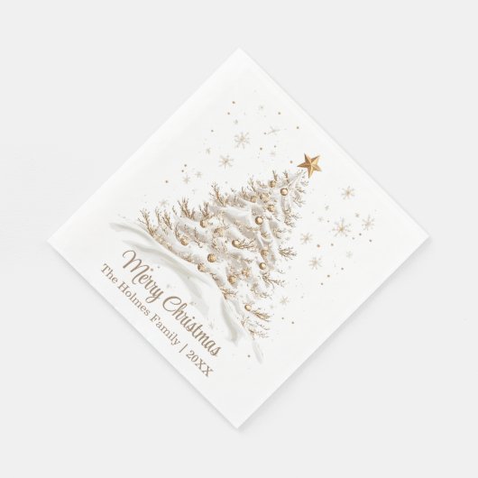 Gouden en witte kerstboom met familienaam servet (Hoek)