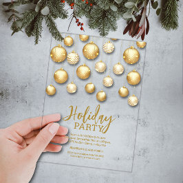 Gouden en witte kerstboomornamenten acryl uitnodigingen