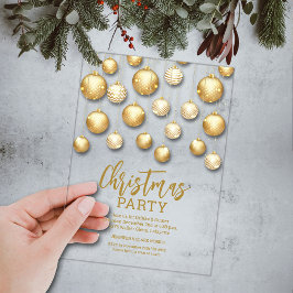 Gouden en witte kerstboomornamenten acryl uitnodigingen