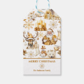 Gouden en witte kerstsymbolen cadeaulabel (Voorkant)