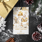 Gouden en witte kerstsymbolen cadeaulabel